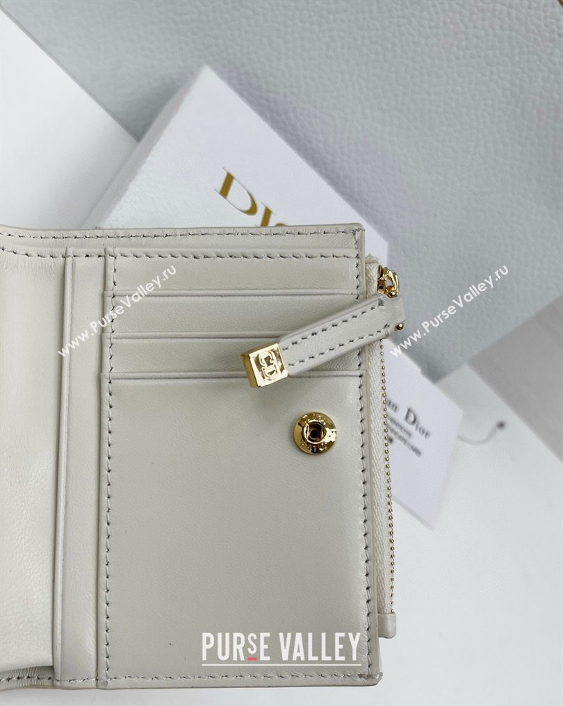Dior Caro Dahlia Wallet with Crystals in Macrocannage Lambskin Leather White 2026 4208 (XXG-260127007)