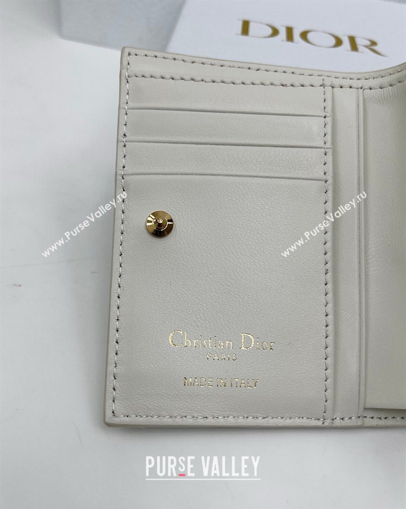 Dior Caro Dahlia Wallet with Crystals in Macrocannage Lambskin Leather White 2026 4208 (XXG-260127007)