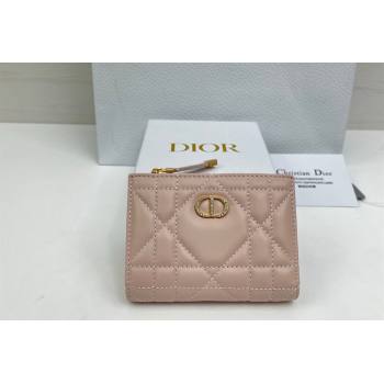 Dior Caro Dahlia Wallet with Crystals in Macrocannage Lambskin Leather Powder Pink 2026 4208 (XXG-260127008)