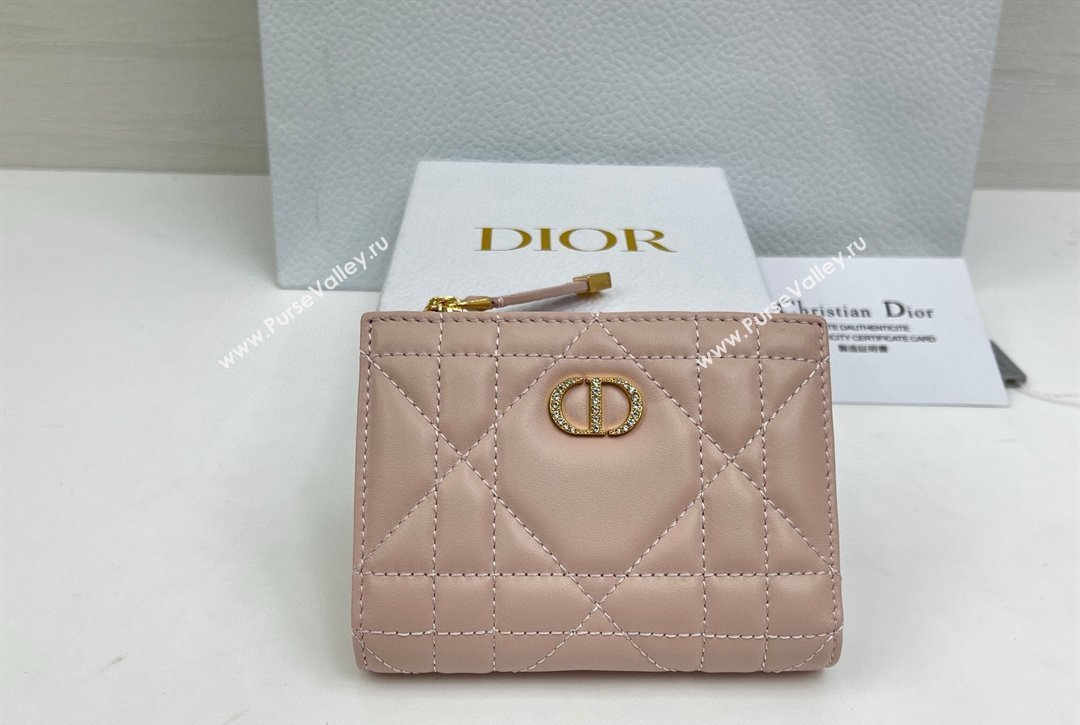 Dior Caro Dahlia Wallet with Crystals in Macrocannage Lambskin Leather Powder Pink 2026 4208 (XXG-260127008)