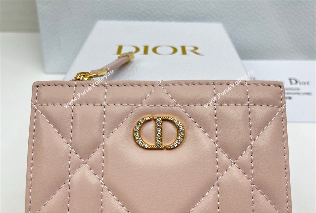 Dior Caro Dahlia Wallet with Crystals in Macrocannage Lambskin Leather Powder Pink 2026 4208 (XXG-260127008)