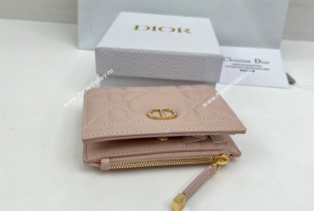 Dior Caro Dahlia Wallet with Crystals in Macrocannage Lambskin Leather Powder Pink 2026 4208 (XXG-260127008)