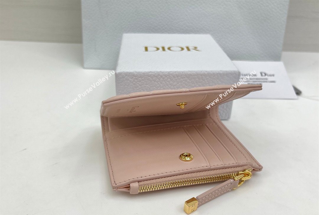 Dior Caro Dahlia Wallet with Crystals in Macrocannage Lambskin Leather Powder Pink 2026 4208 (XXG-260127008)
