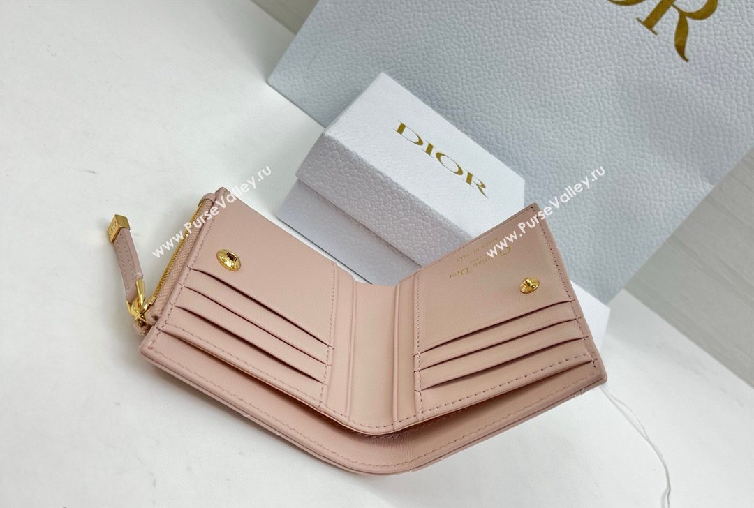 Dior Caro Dahlia Wallet with Crystals in Macrocannage Lambskin Leather Powder Pink 2026 4208 (XXG-260127008)
