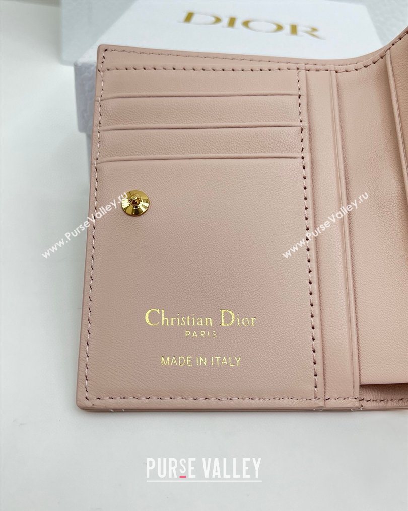 Dior Caro Dahlia Wallet with Crystals in Macrocannage Lambskin Leather Powder Pink 2026 4208 (XXG-260127008)