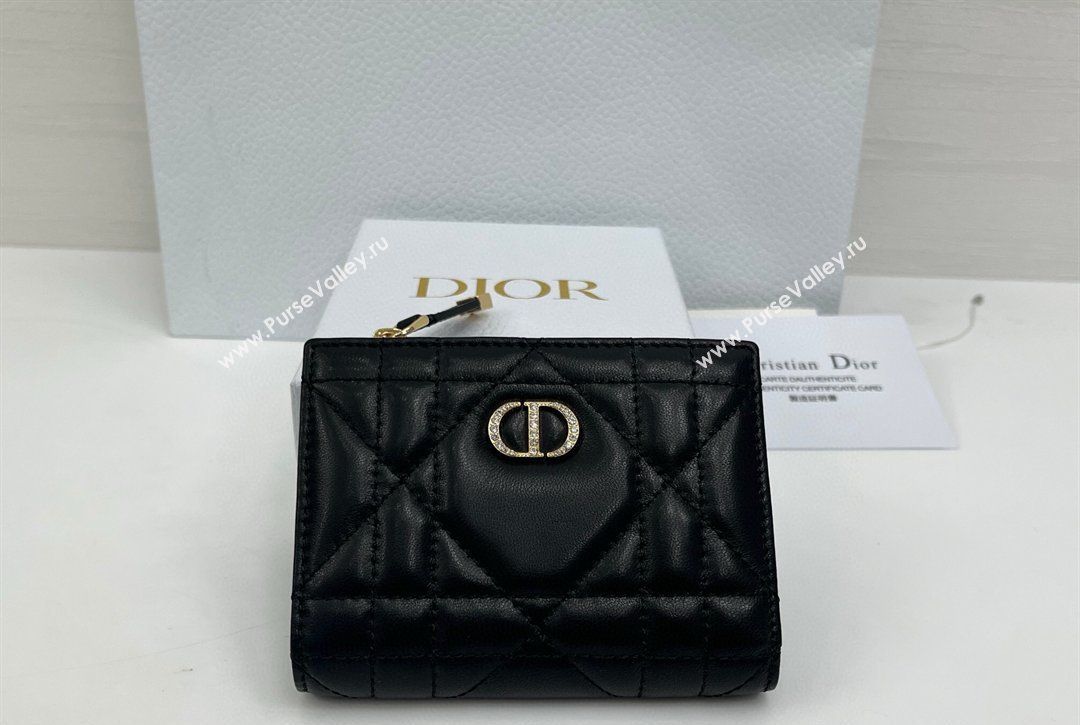 Dior Caro Dahlia Wallet with Crystals in Macrocannage Lambskin Leather Black 2026 4208 (XXG-260127009)