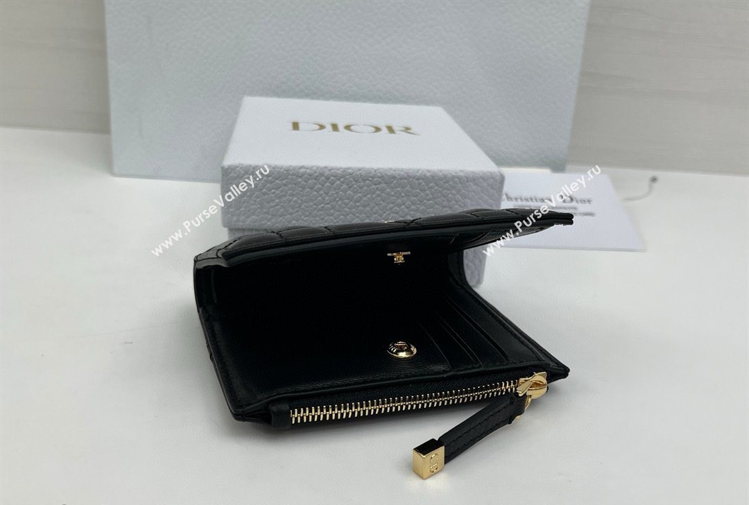 Dior Caro Dahlia Wallet with Crystals in Macrocannage Lambskin Leather Black 2026 4208 (XXG-260127009)