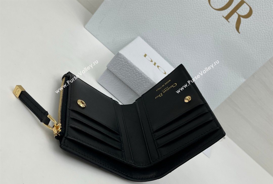 Dior Caro Dahlia Wallet with Crystals in Macrocannage Lambskin Leather Black 2026 4208 (XXG-260127009)