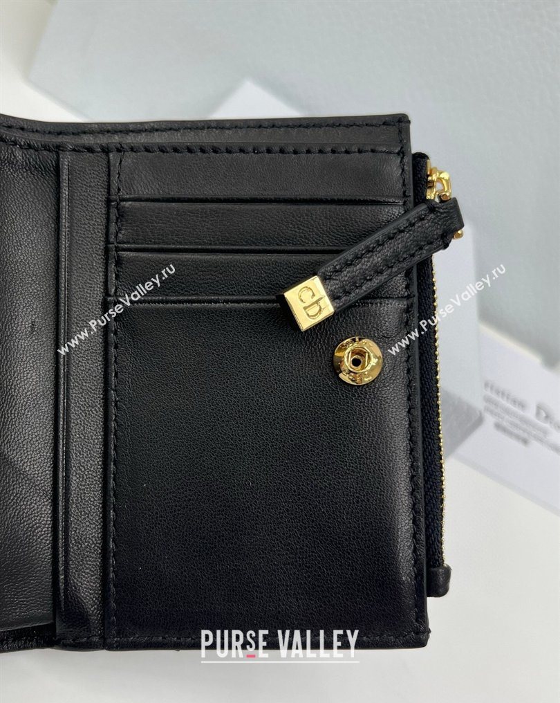 Dior Caro Dahlia Wallet with Crystals in Macrocannage Lambskin Leather Black 2026 4208 (XXG-260127009)