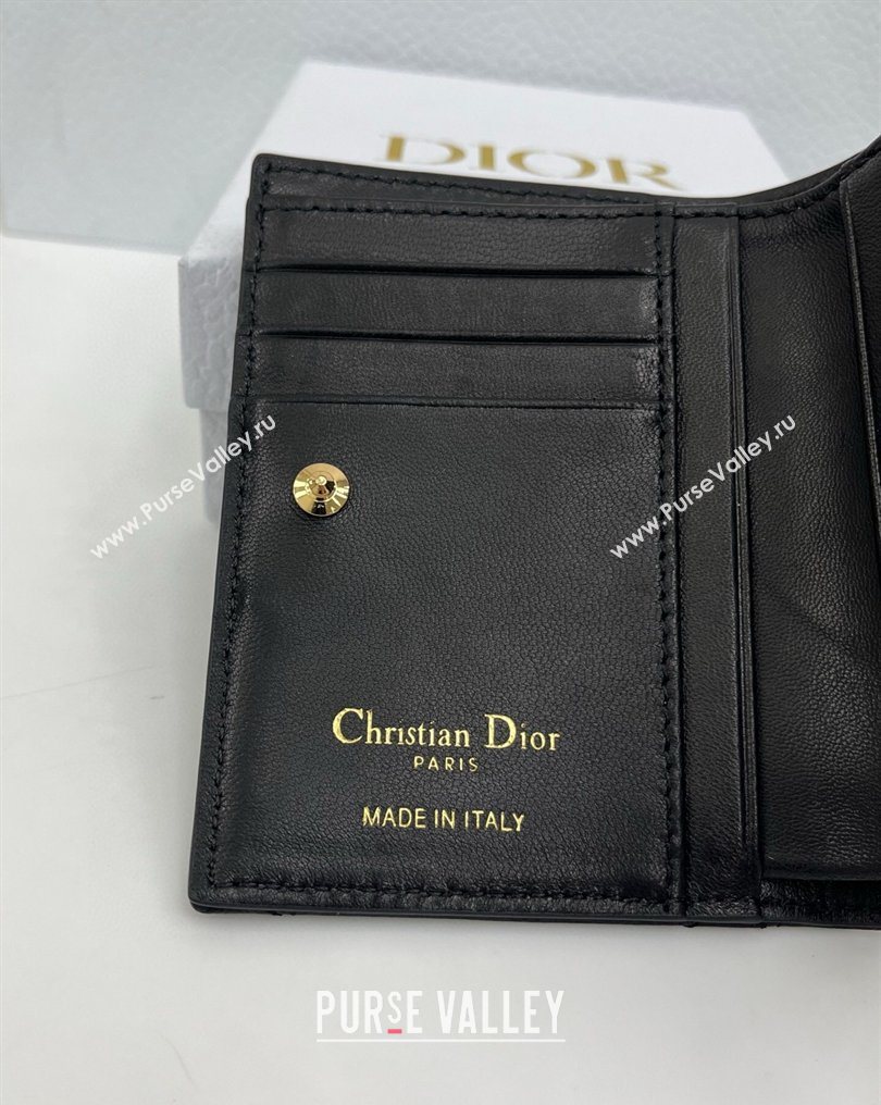 Dior Caro Dahlia Wallet with Crystals in Macrocannage Lambskin Leather Black 2026 4208 (XXG-260127009)