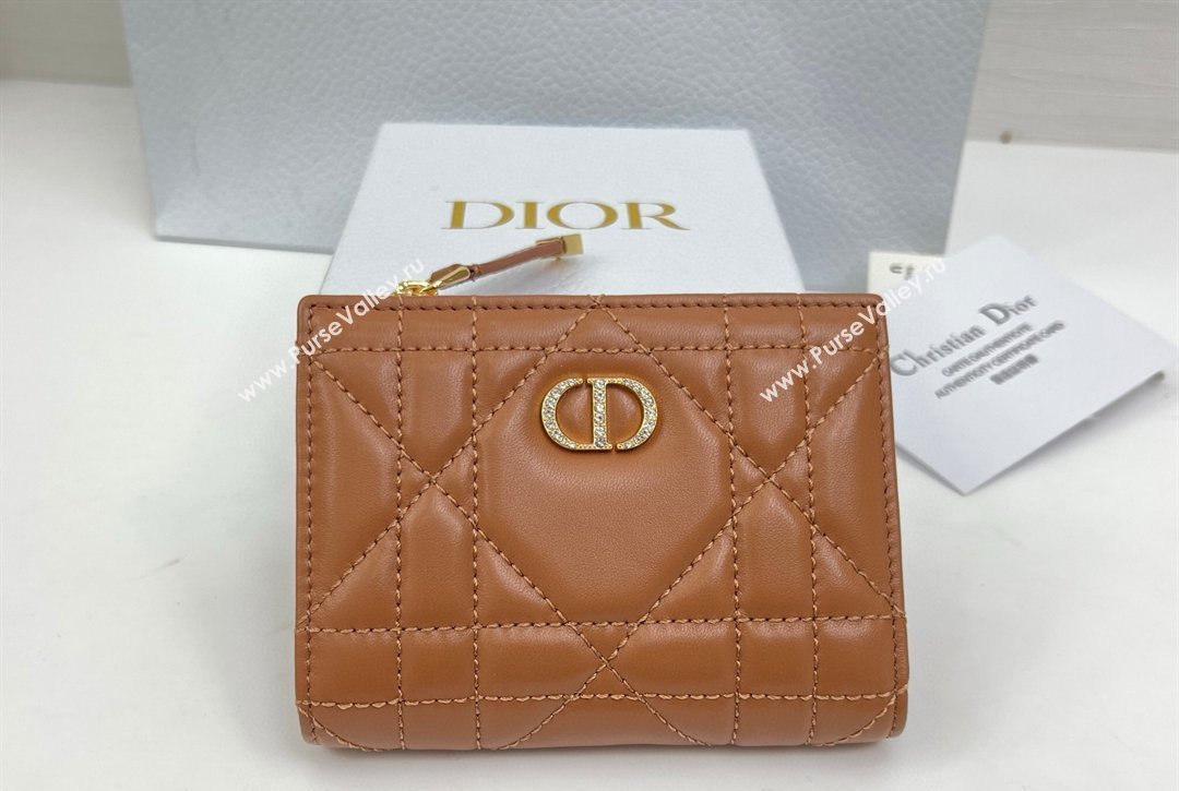 Dior Caro Dahlia Wallet with Crystals in Macrocannage Lambskin Leather Brown 2026 4208 (XXG-260127010)