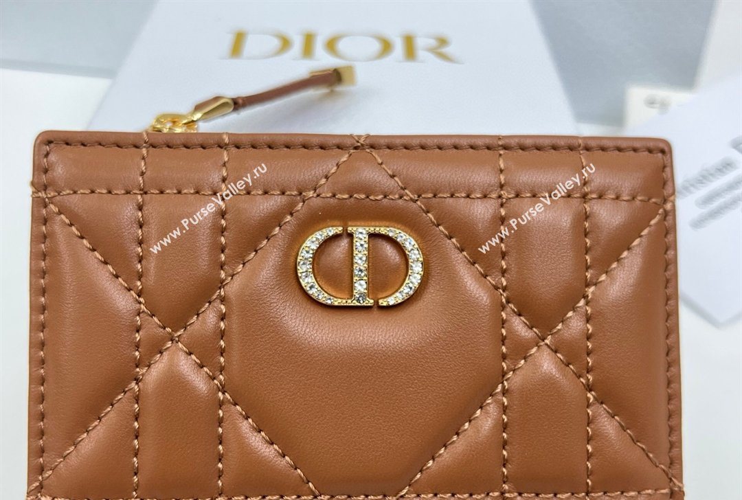Dior Caro Dahlia Wallet with Crystals in Macrocannage Lambskin Leather Brown 2026 4208 (XXG-260127010)