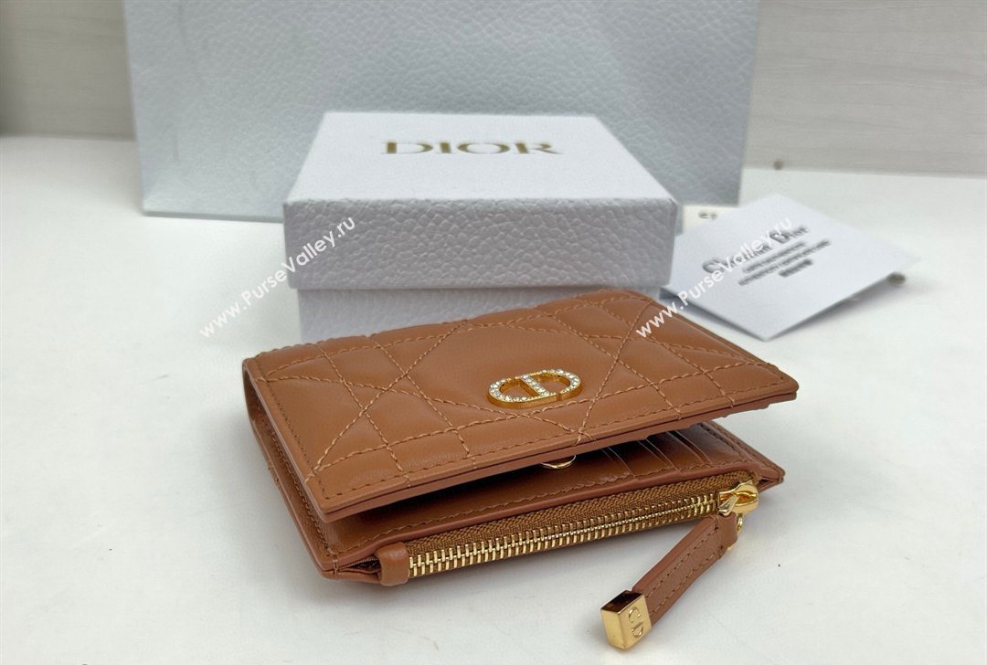 Dior Caro Dahlia Wallet with Crystals in Macrocannage Lambskin Leather Brown 2026 4208 (XXG-260127010)