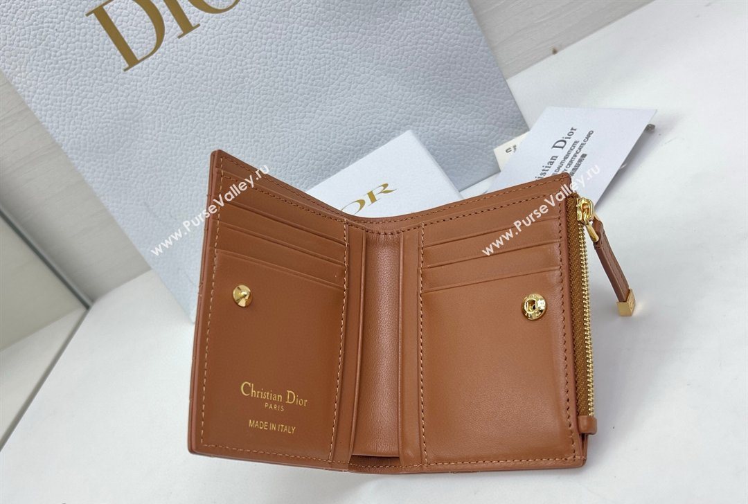 Dior Caro Dahlia Wallet with Crystals in Macrocannage Lambskin Leather Brown 2026 4208 (XXG-260127010)