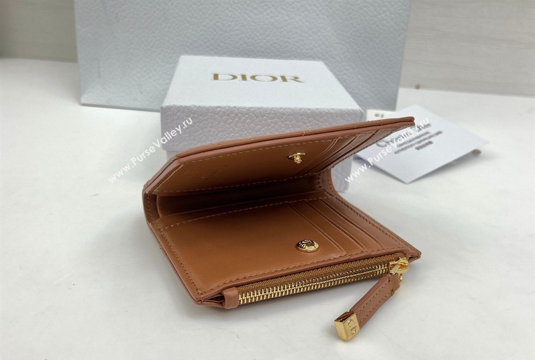 Dior Caro Dahlia Wallet with Crystals in Macrocannage Lambskin Leather Brown 2026 4208 (XXG-260127010)