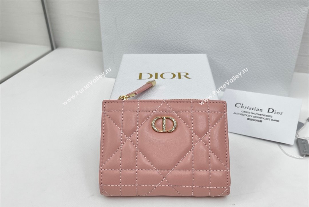 Dior Caro Dahlia Wallet with Crystals in Macrocannage Lambskin Leather Light Pink 2026 4208 (XXG-260127011)