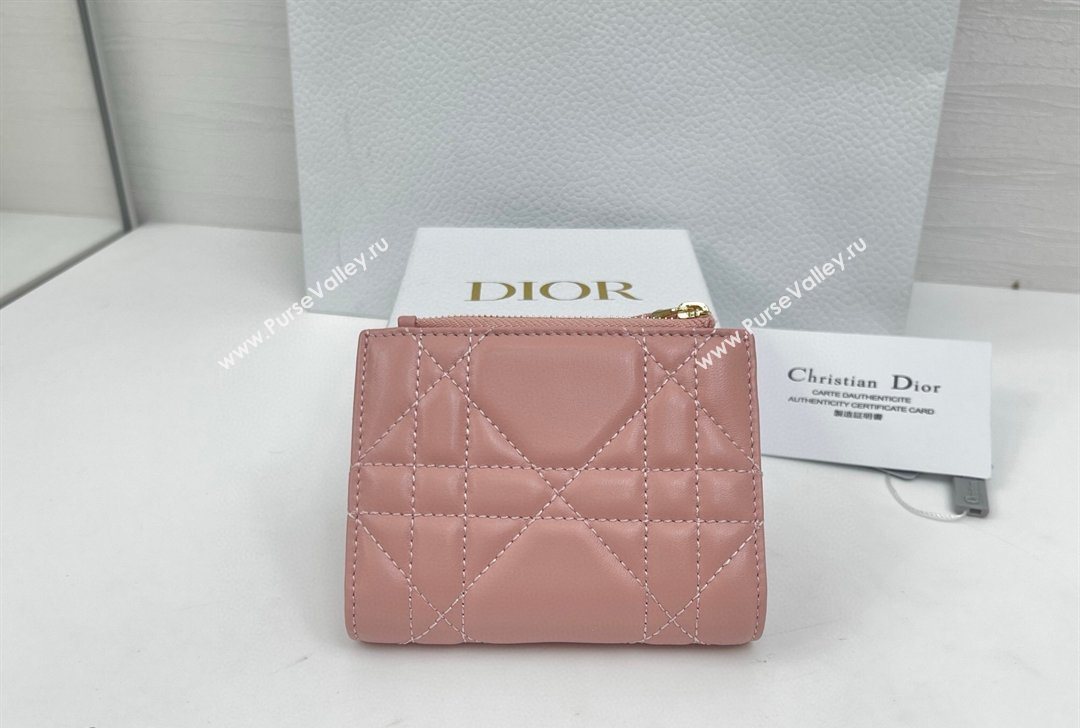 Dior Caro Dahlia Wallet with Crystals in Macrocannage Lambskin Leather Light Pink 2026 4208 (XXG-260127011)