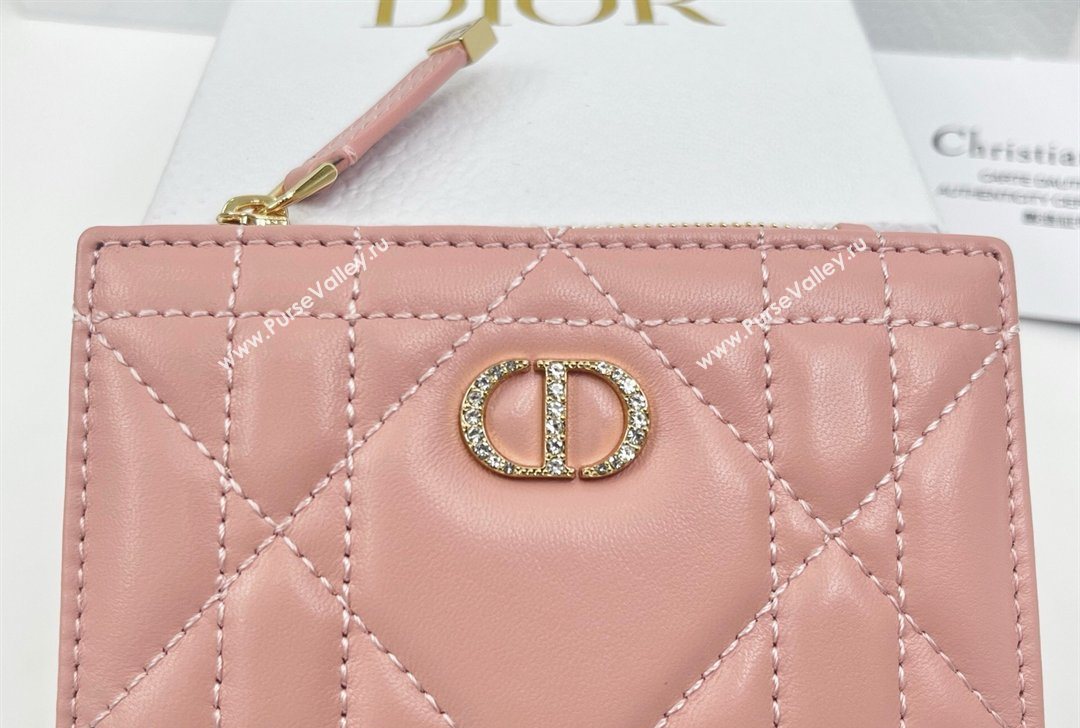 Dior Caro Dahlia Wallet with Crystals in Macrocannage Lambskin Leather Light Pink 2026 4208 (XXG-260127011)