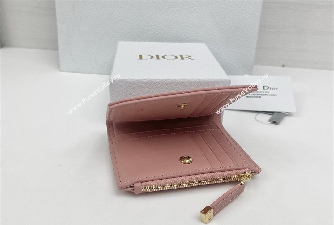Dior Caro Dahlia Wallet with Crystals in Macrocannage Lambskin Leather Light Pink 2026 4208 (XXG-260127011)