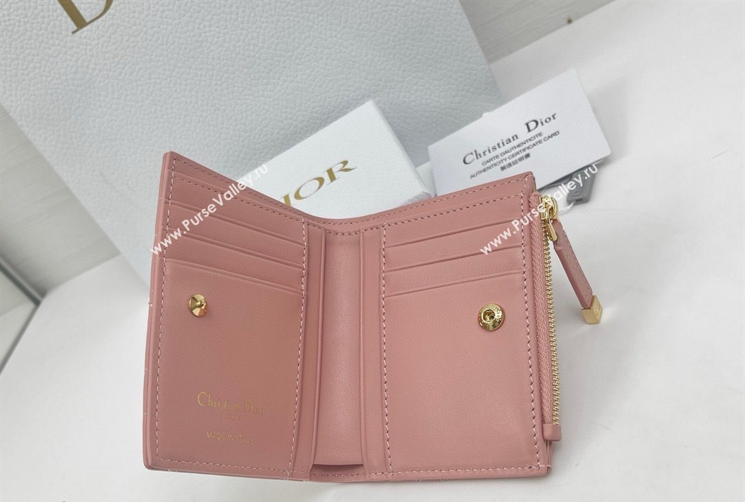 Dior Caro Dahlia Wallet with Crystals in Macrocannage Lambskin Leather Light Pink 2026 4208 (XXG-260127011)