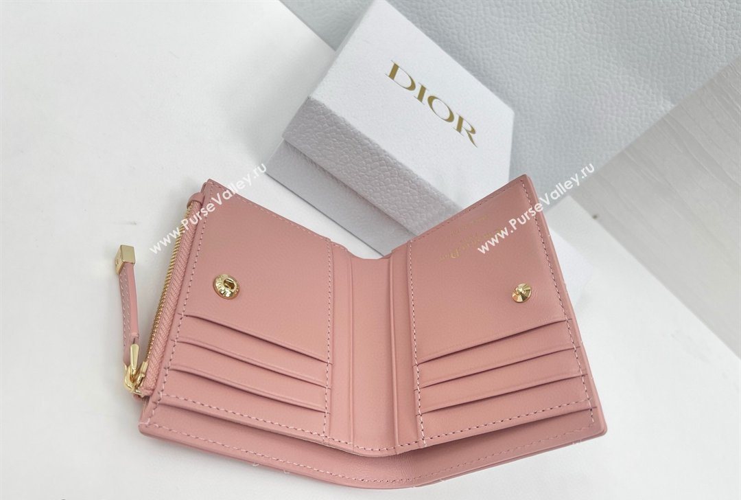 Dior Caro Dahlia Wallet with Crystals in Macrocannage Lambskin Leather Light Pink 2026 4208 (XXG-260127011)