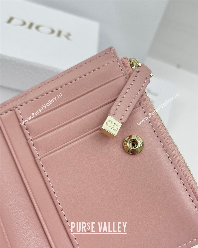 Dior Caro Dahlia Wallet with Crystals in Macrocannage Lambskin Leather Light Pink 2026 4208 (XXG-260127011)