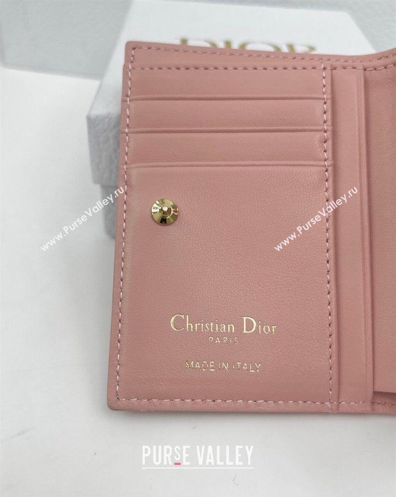 Dior Caro Dahlia Wallet with Crystals in Macrocannage Lambskin Leather Light Pink 2026 4208 (XXG-260127011)