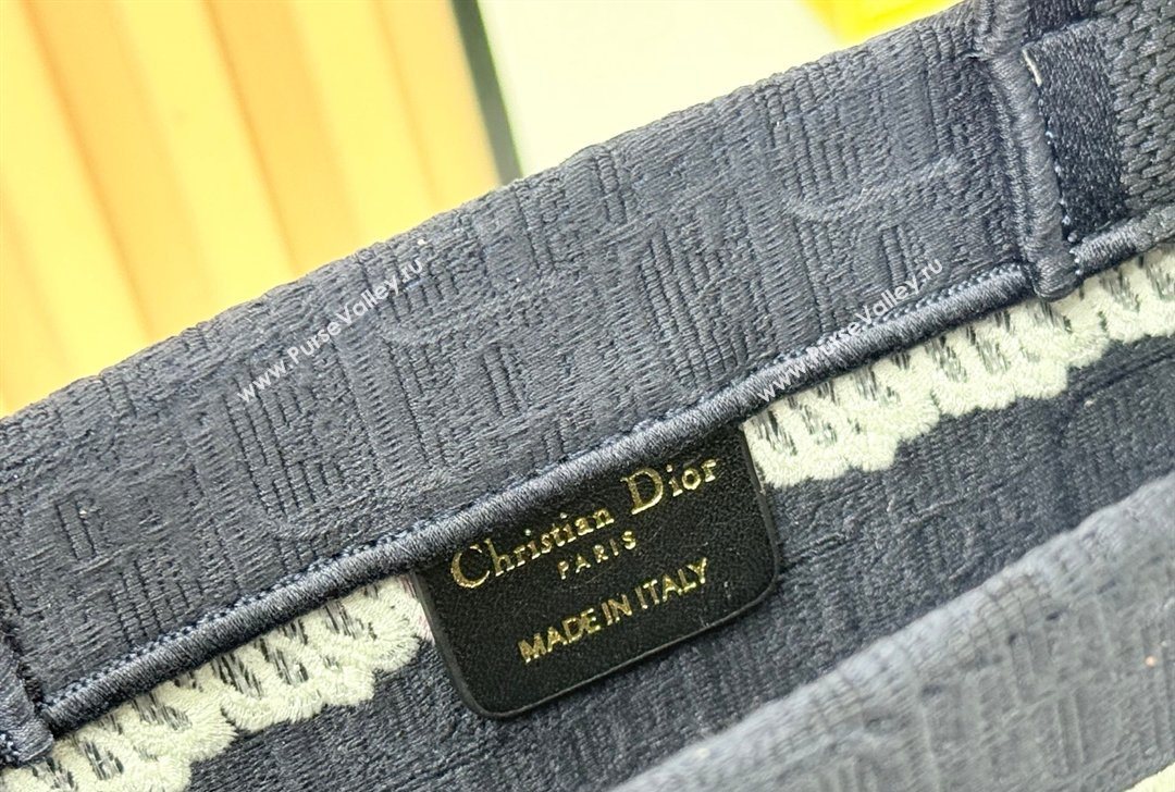 Dior Large Book Tote Bag in Blue Oblique Embroidery with White Lace and Dior Medaillon 2026 8833 (BF-260127055)