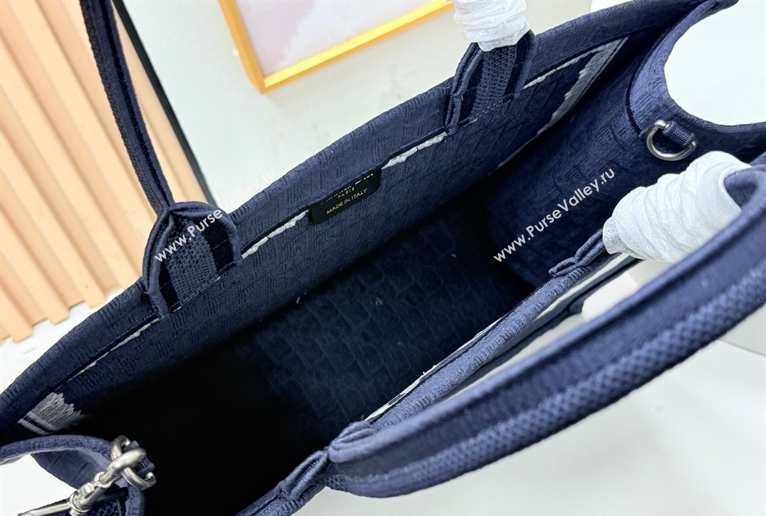 Dior Large Book Tote Bag in Blue Oblique Embroidery with White Lace and Dior Medaillon 2026 8833 (BF-260127055)