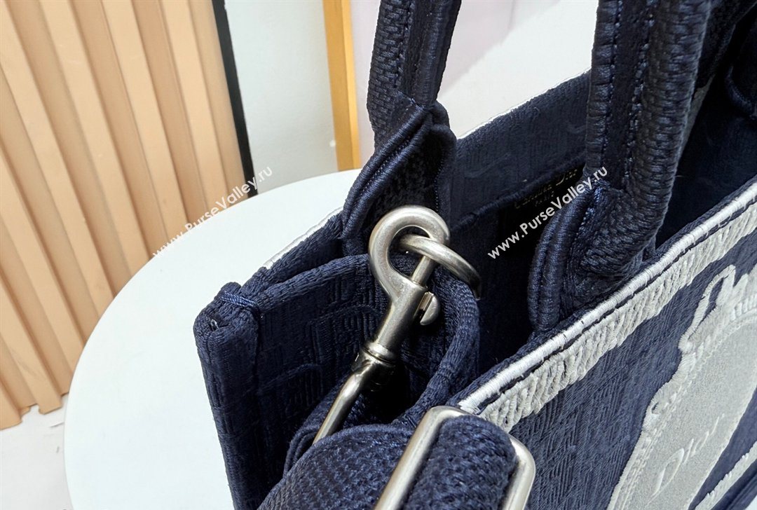 Dior Small Book Tote Bag in Blue Oblique Embroidery with White Lace and Dior Medaillon 2026 8833 (BF-260127057)