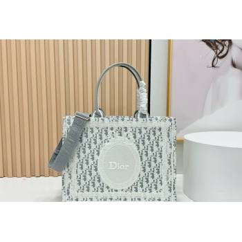 Dior Medium Book Tote Bag in Grey Oblique Embroidery with White Lace and Dior Medaillon 2026 8835 (BF-260127059)