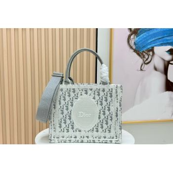 Dior Small Book Tote Bag in Grey Oblique Embroidery with White Lace and Dior Medaillon 2026 8835 (BF-260127060)