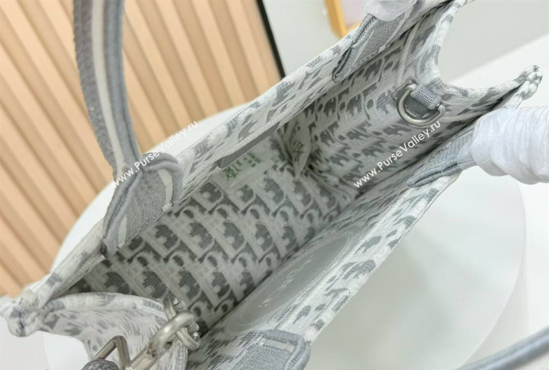 Dior Small Book Tote Bag in Grey Oblique Embroidery with White Lace and Dior Medaillon 2026 8835 (BF-260127060)