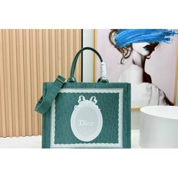 Dior Large Book Tote Bag in Green Oblique Embroidery with White Lace and Dior Medaillon 2026 8835 (BF-260127061)