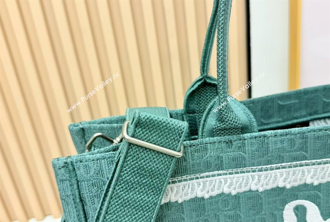 Dior Large Book Tote Bag in Green Oblique Embroidery with White Lace and Dior Medaillon 2026 8835 (BF-260127061)