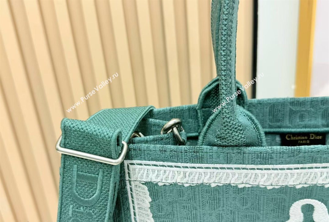 Dior Medium Book Tote Bag in Green Oblique Embroidery with White Lace and Dior Medaillon 2026 8835 (BF-260127062)