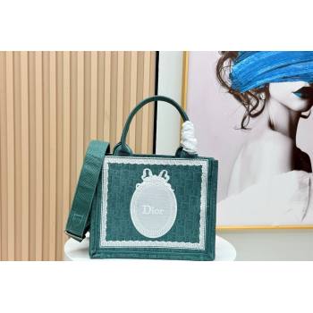 Dior Small Book Tote Bag in Green Oblique Embroidery with White Lace and Dior Medaillon 2026 8835 (BF-260127063)