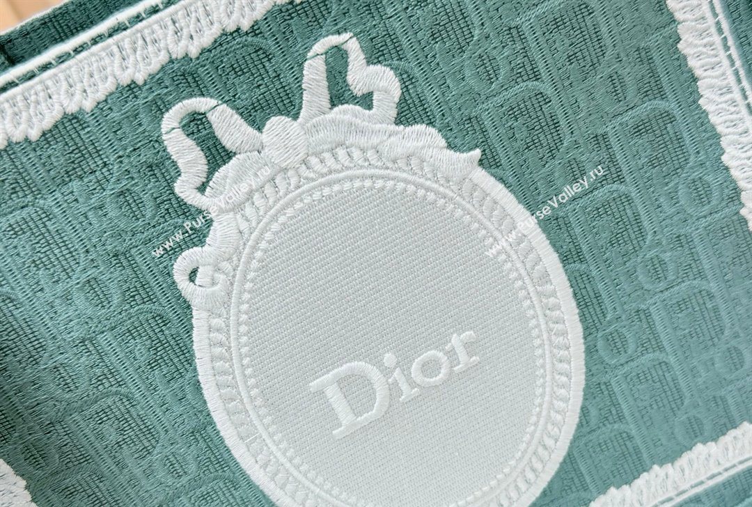 Dior Small Book Tote Bag in Green Oblique Embroidery with White Lace and Dior Medaillon 2026 8835 (BF-260127063)