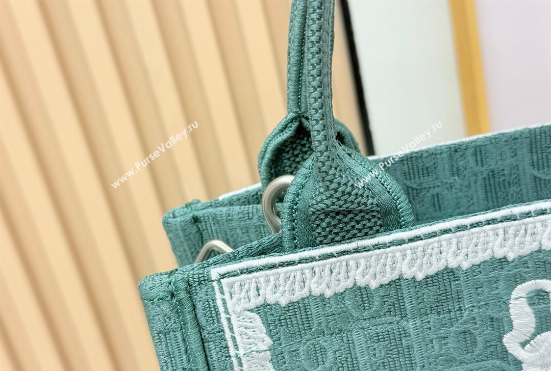 Dior Small Book Tote Bag in Green Oblique Embroidery with White Lace and Dior Medaillon 2026 8835 (BF-260127063)