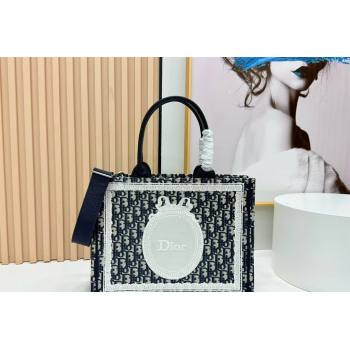 Dior Medium Book Tote Bag in Blue Oblique Embroidery with White Lace and Dior Medaillon 2026 8835 (BF-260127065)