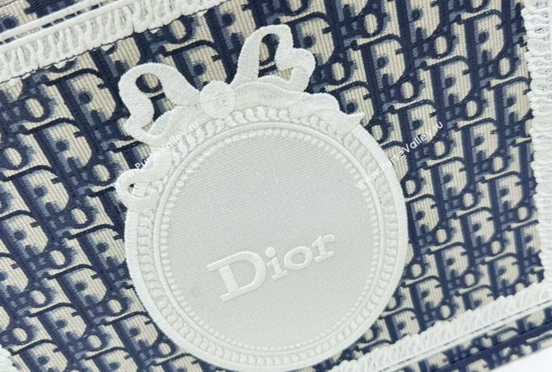 Dior Medium Book Tote Bag in Blue Oblique Embroidery with White Lace and Dior Medaillon 2026 8835 (BF-260127065)