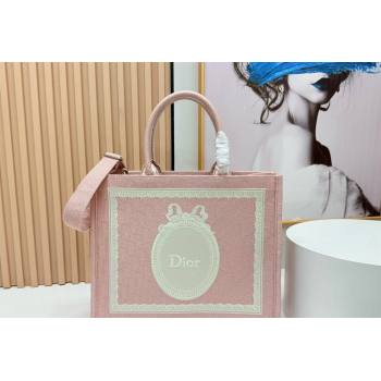 Dior Large Book Tote Bag in Pink Oblique Embroidery with White Lace and Dior Medaillon 2026 8835 (BF-260127067)