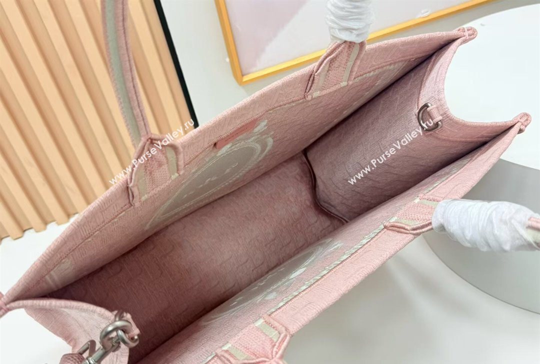 Dior Large Book Tote Bag in Pink Oblique Embroidery with White Lace and Dior Medaillon 2026 8835 (BF-260127067)