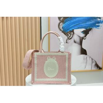Dior Small Book Tote Bag in Pink Oblique Embroidery with White Lace and Dior Medaillon 2026 8835 (BF-260127069)