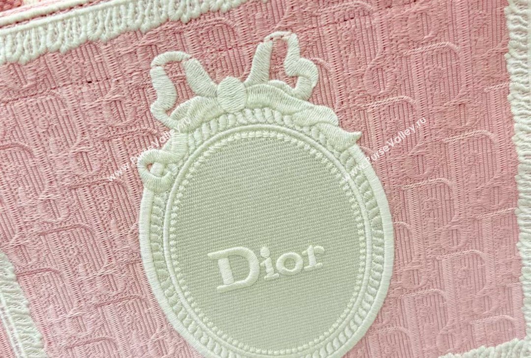 Dior Small Book Tote Bag in Pink Oblique Embroidery with White Lace and Dior Medaillon 2026 8835 (BF-260127069)