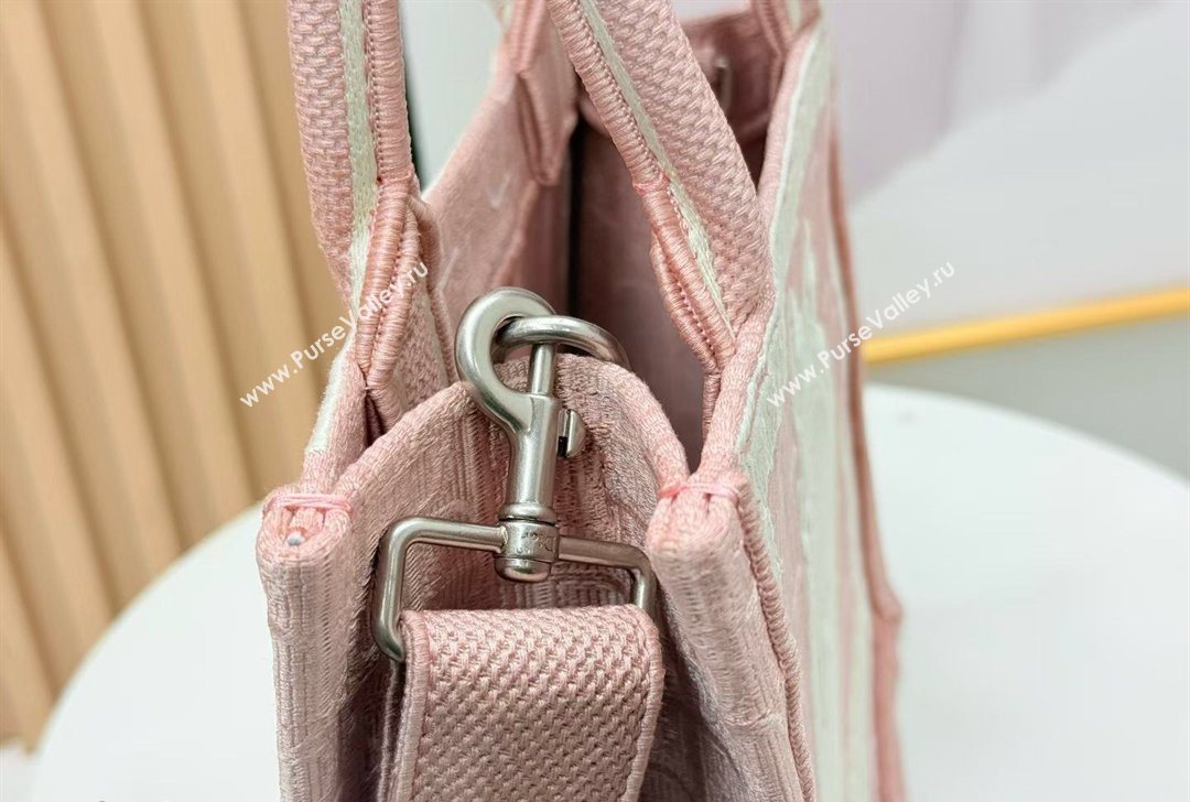 Dior Small Book Tote Bag in Pink Oblique Embroidery with White Lace and Dior Medaillon 2026 8835 (BF-260127069)