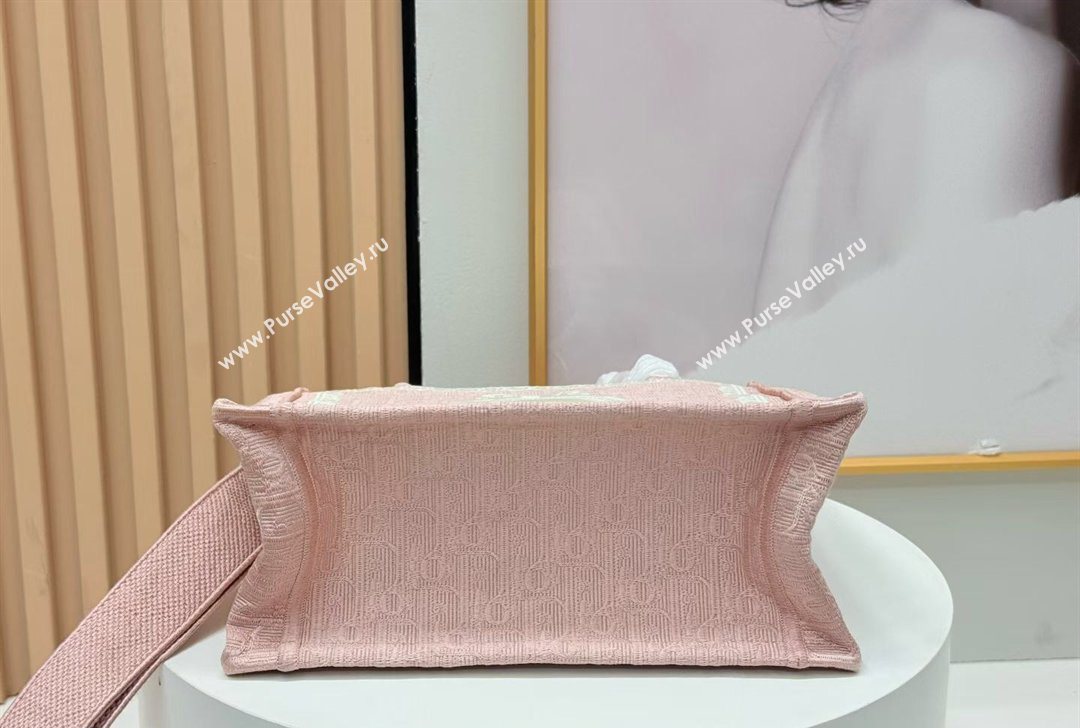 Dior Small Book Tote Bag in Pink Oblique Embroidery with White Lace and Dior Medaillon 2026 8835 (BF-260127069)