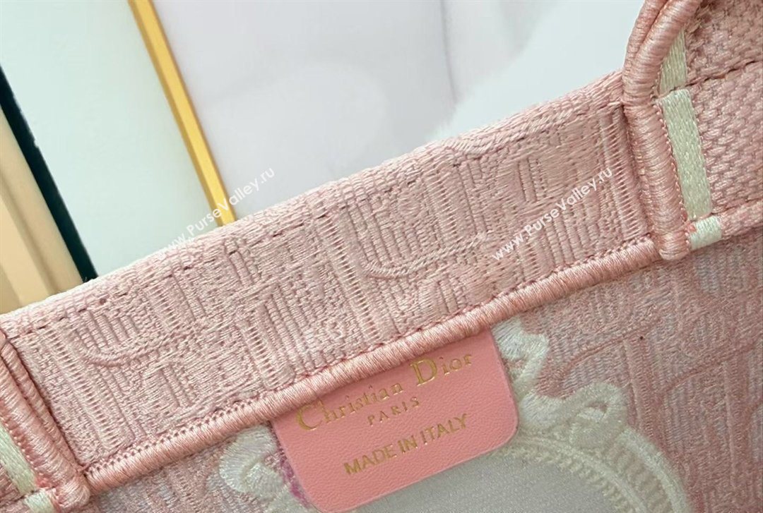 Dior Small Book Tote Bag in Pink Oblique Embroidery with White Lace and Dior Medaillon 2026 8835 (BF-260127069)