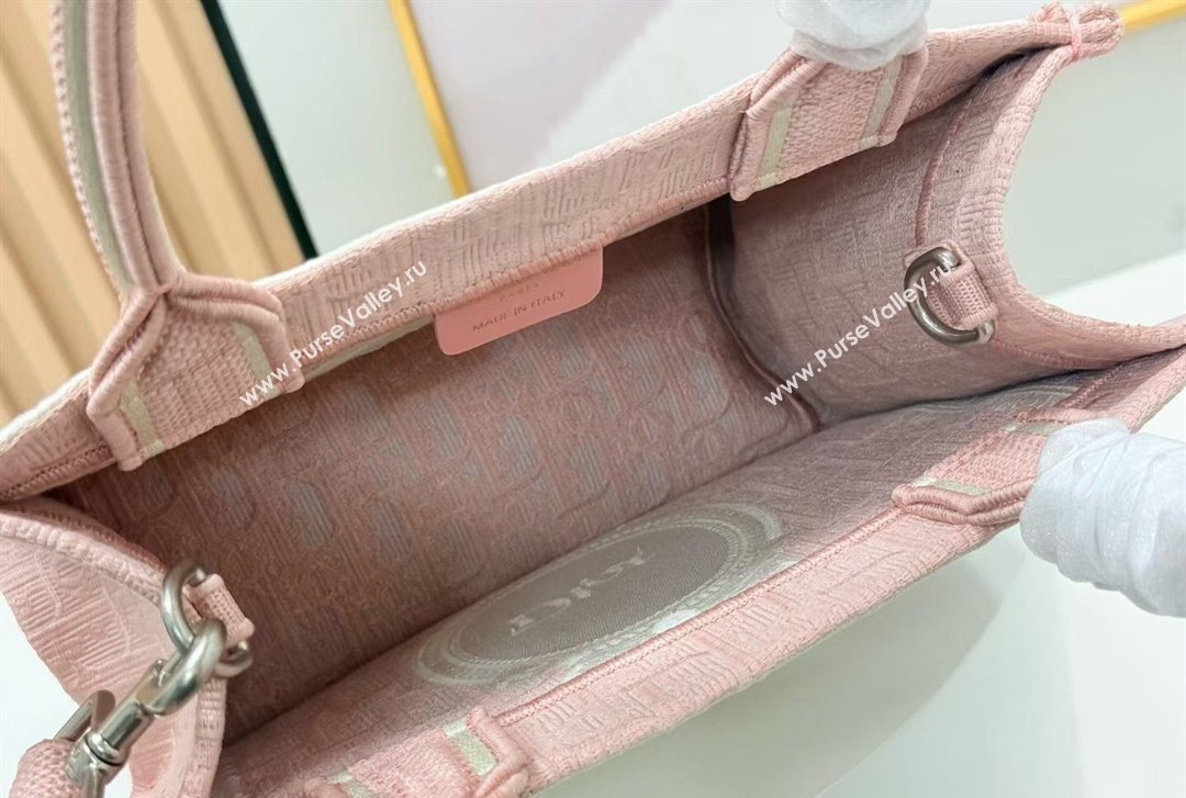 Dior Small Book Tote Bag in Pink Oblique Embroidery with White Lace and Dior Medaillon 2026 8835 (BF-260127069)
