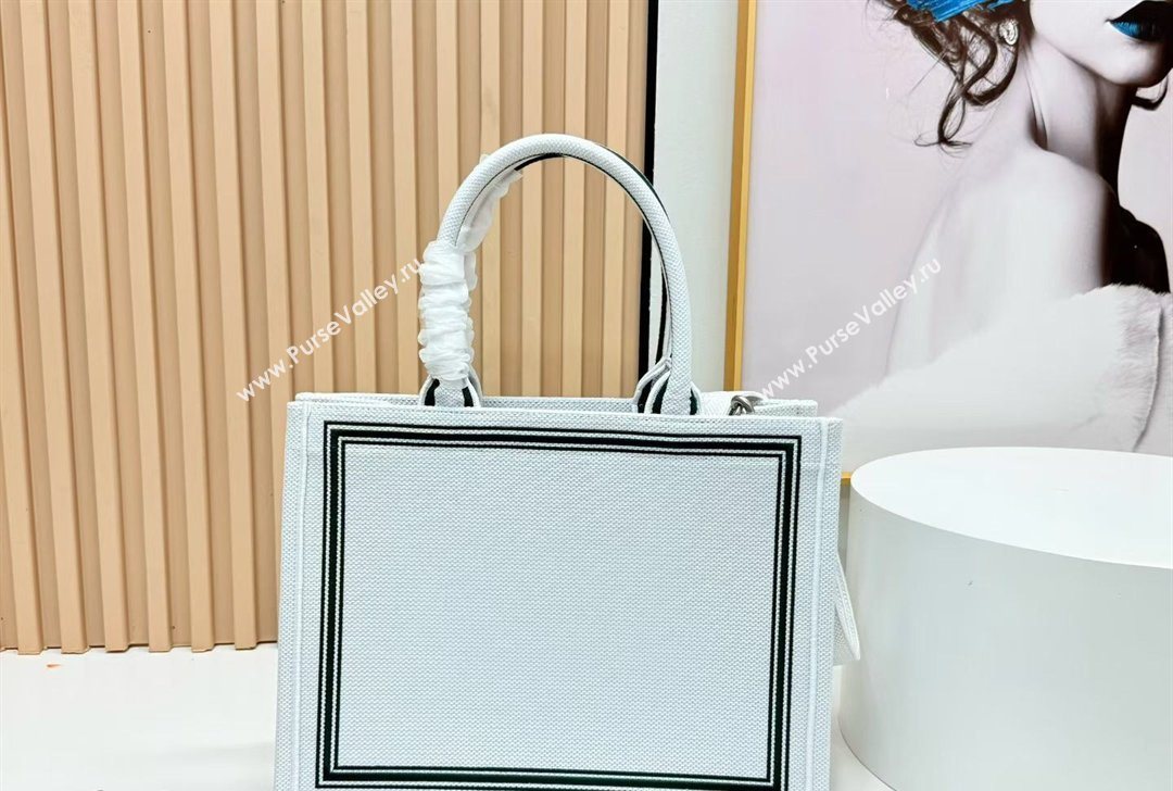 Dior Medium Book Tote Bag in White Book Cover Embroidery 2026 8833 (BF-260127035)